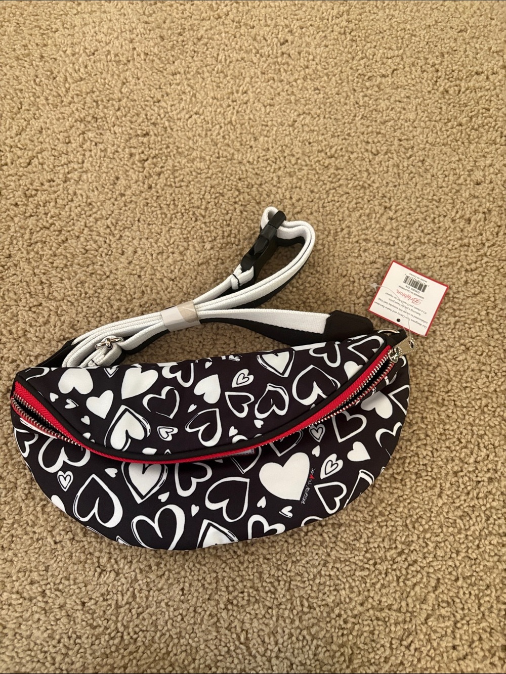 Brighton Black and White Heart Print Crossbody Belt Bag